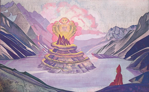 Painting of Nagarjuna at the lake of the King of the Nagas
