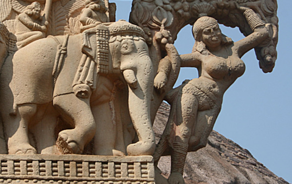 Statue of yakshini and elephants