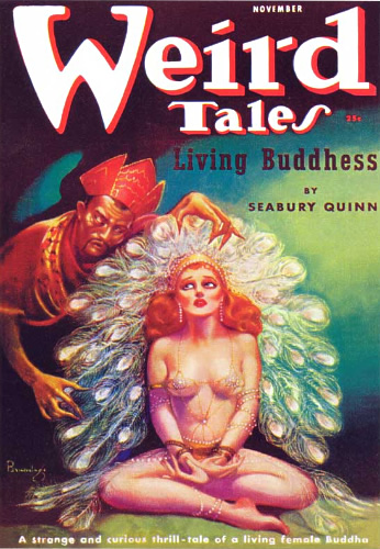 Weird Tales cover: The Living Buddhess, by Seabury Quinn